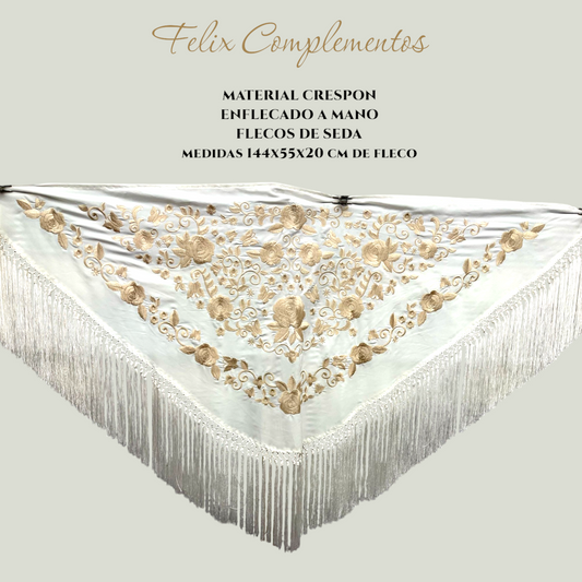 Manton blanco bordado en beige
