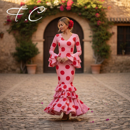 Vestido flamenca rosalunares grandes (con tallas)