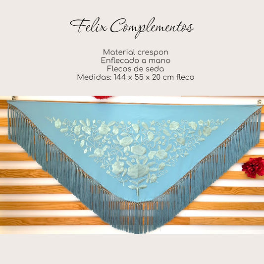Manton Flor grande Celeste con Celeste claro