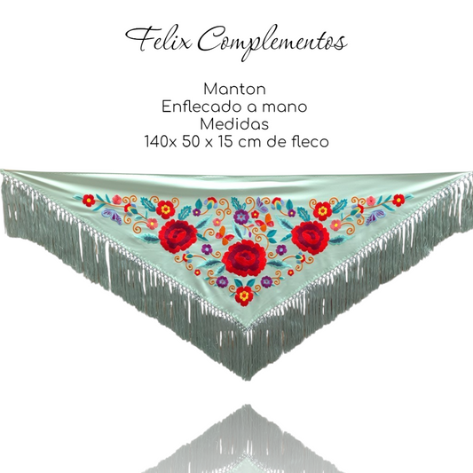 Manton tres Rosas Verde Menta