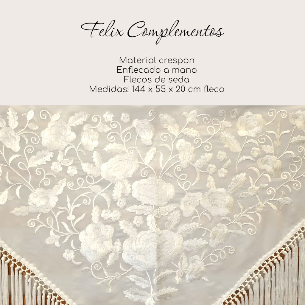 Manton Flor grande Blanco con blanco