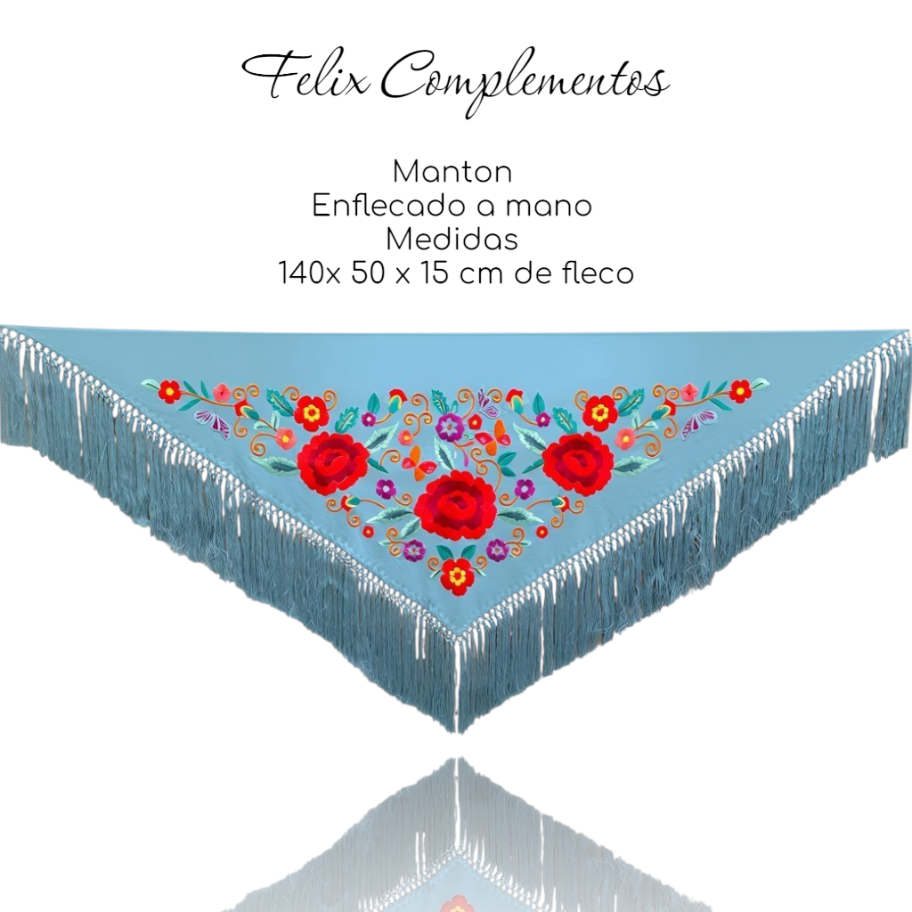 Manton tres Rosas Azul Celeste
