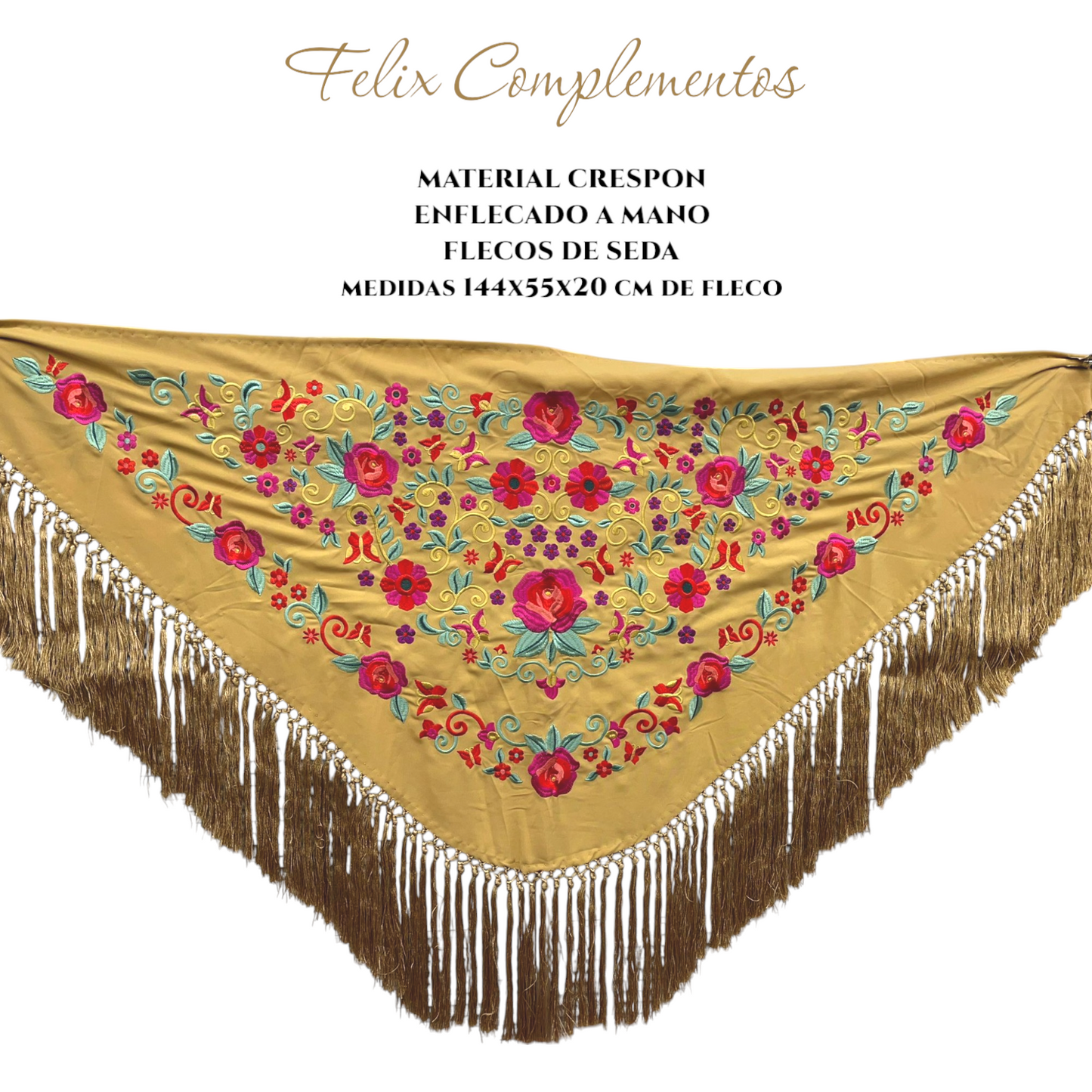 Manton color champan con flores de colores crespon