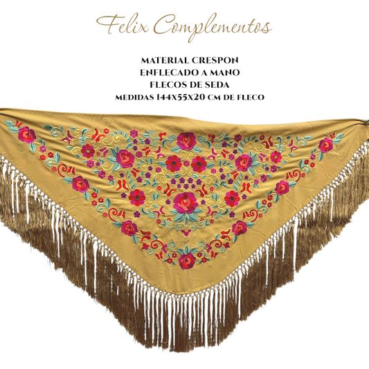 Manton color champan con flores de colores crespon
