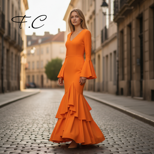 Vestido flamenco naranja liso