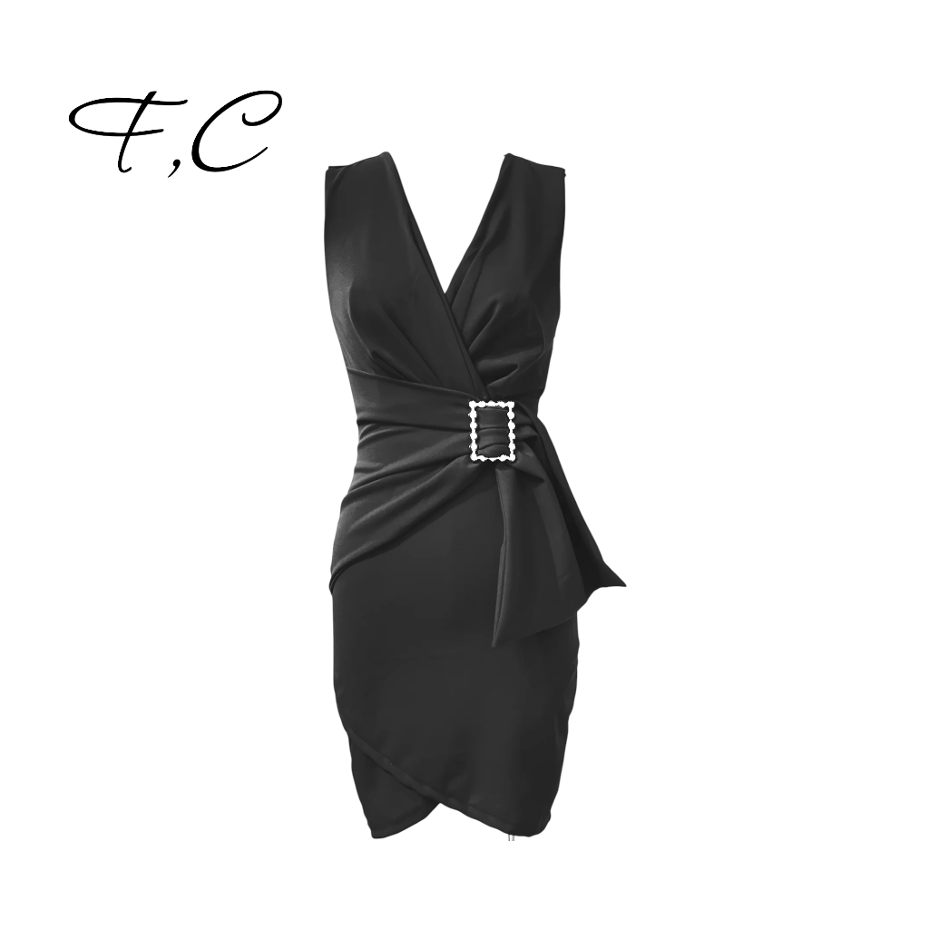 Vestido con cinturon de perlas