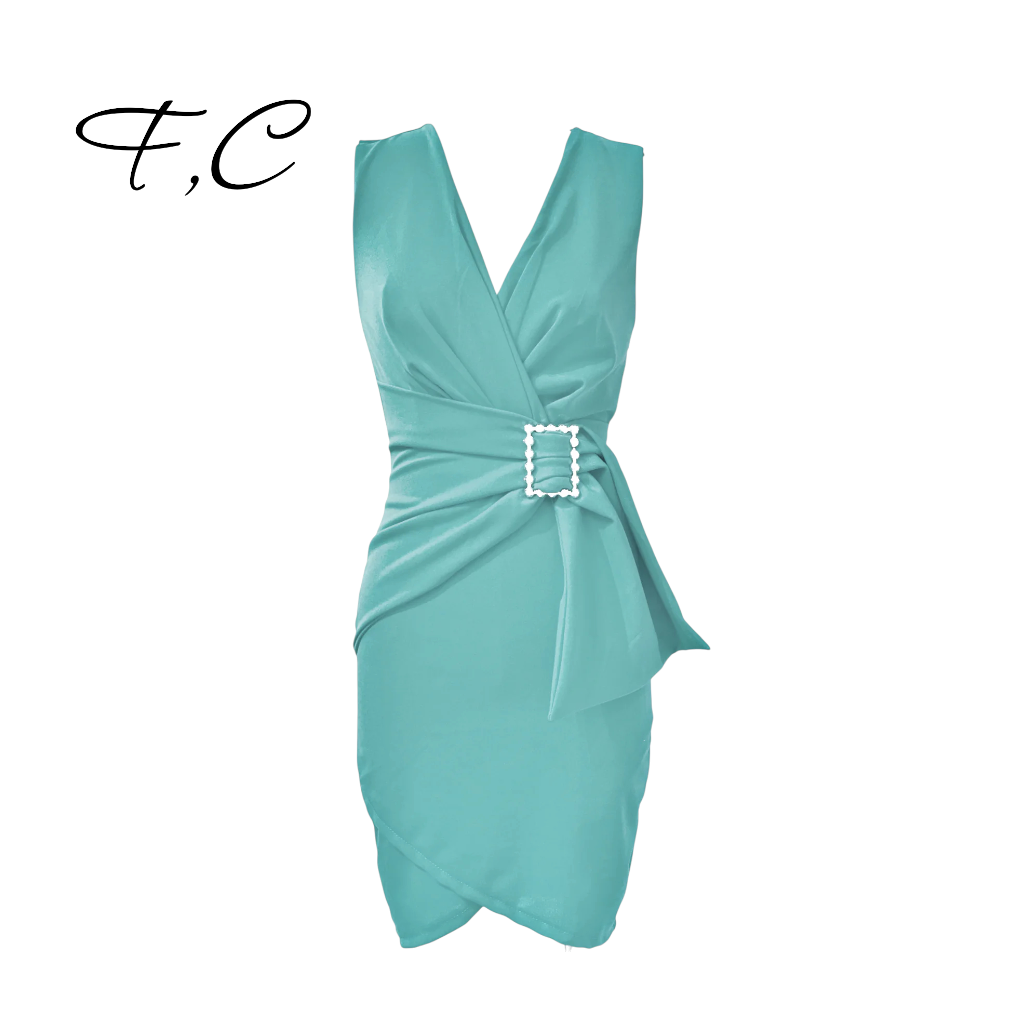 Vestido con cinturon de perlas