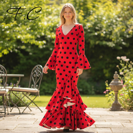 Vestido flamenca rojo lunares medianos (con tallas)