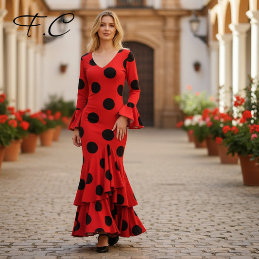 Vestido flamenca rojo lunares grandes (con tallas)