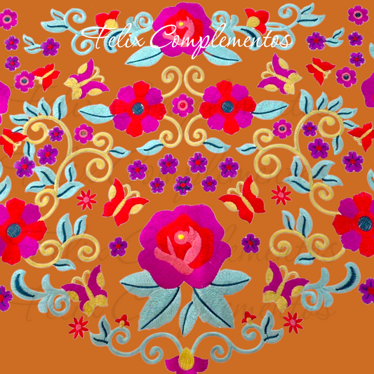 Intense Coral Shawl large flower