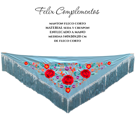 Manton tres Rosas Azul Cielo