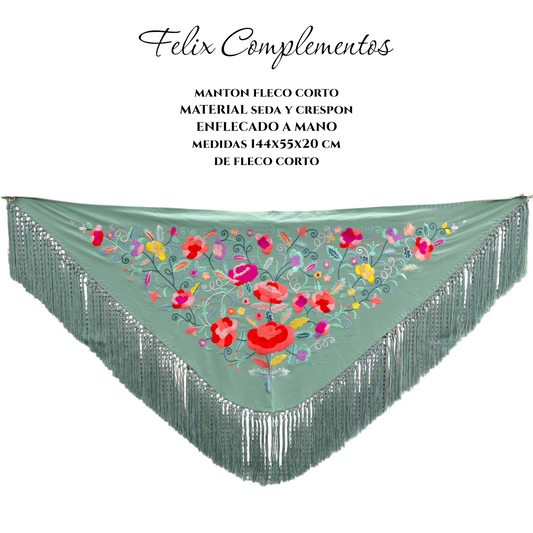 Manton flor grande verde agua