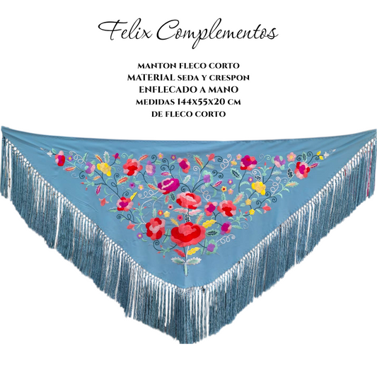 Manton azul celeste flor grande