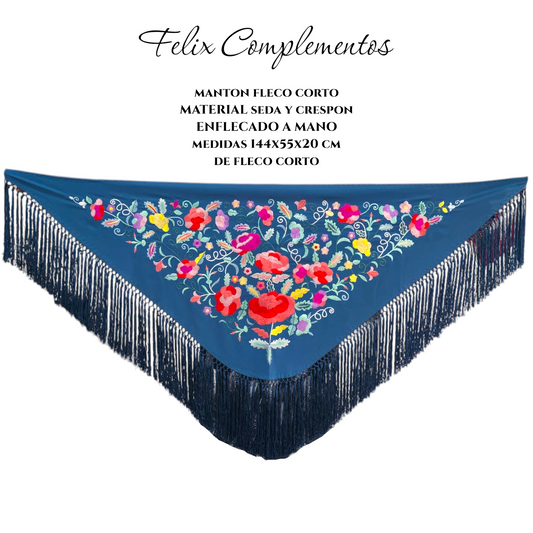 Manton flor grande azul petroleo