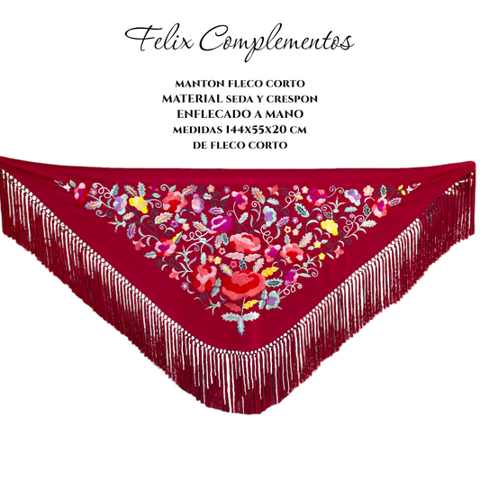 Manton rojo oscuro con flores grandes
