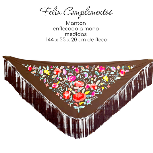 Manton Flor grande Marron Chocolate