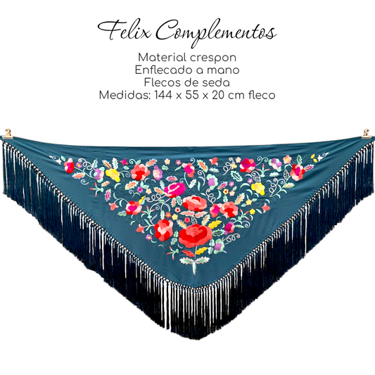 Manton Flor grande Azul Pantano