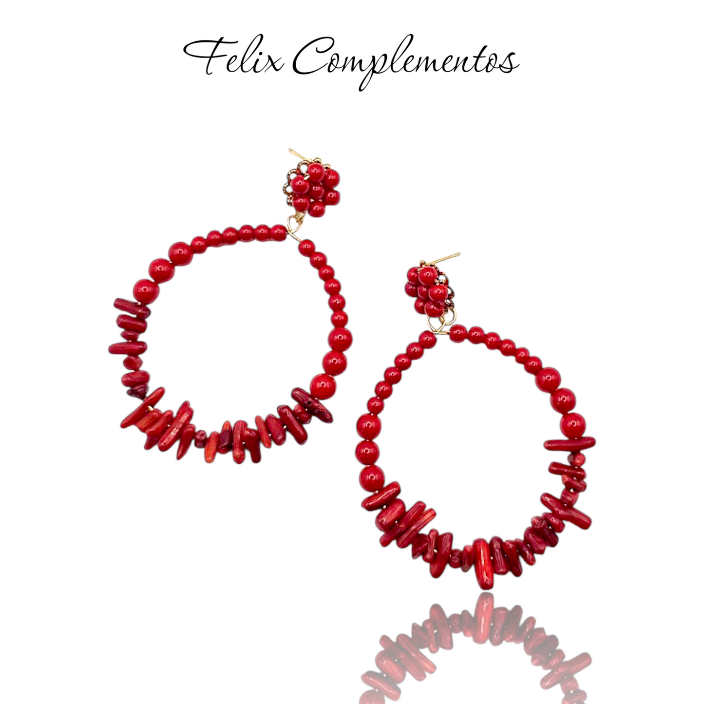 Pendiente Aro Coral Rojo