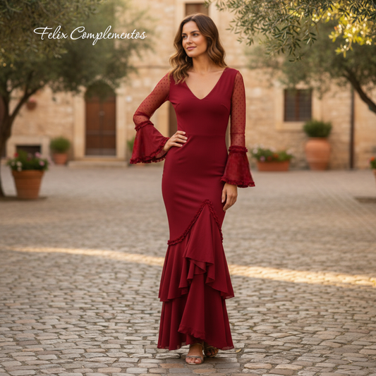 Vestido flamenca rojo encaje (M2)
