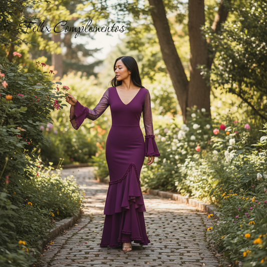 Vestido flamenca berenjena encaje (M3)