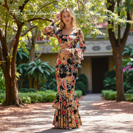 Vestido flamenca estampado negro