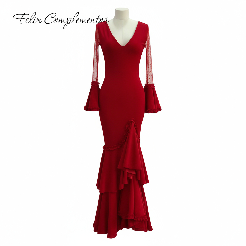 Vestido flamenca rojo encaje (M2)